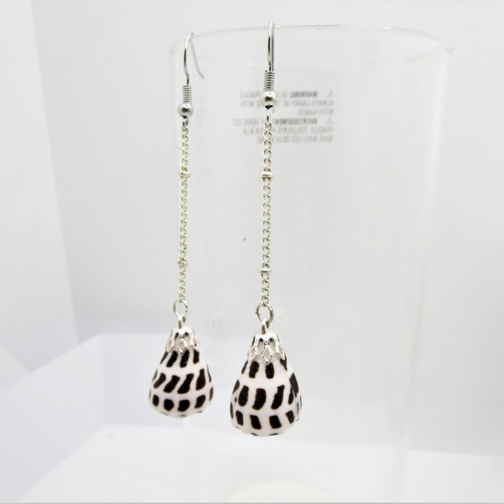 White Black Hawaii Cone Shell earrings real Hebrew Shell Necklace